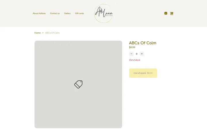 Website page titled ABCs Of Calm | AdiLuna Boutique Site