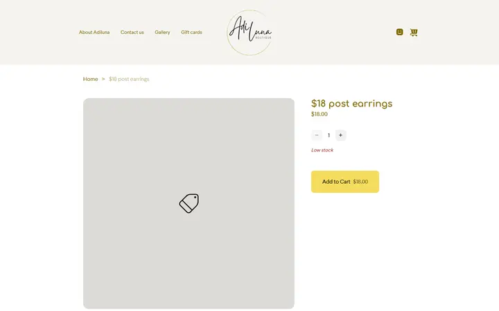 Website page titled $18 post earrings | AdiLuna Boutique Site