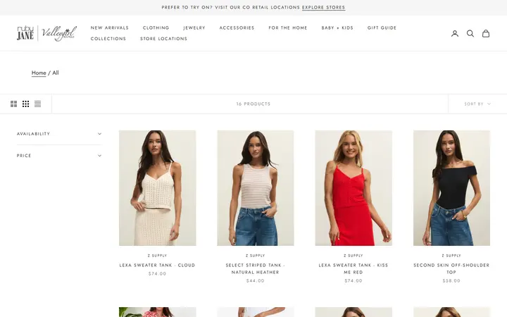 Website page titled The Vacation Shop - Ruby Jane & Valleygirl Boutique
