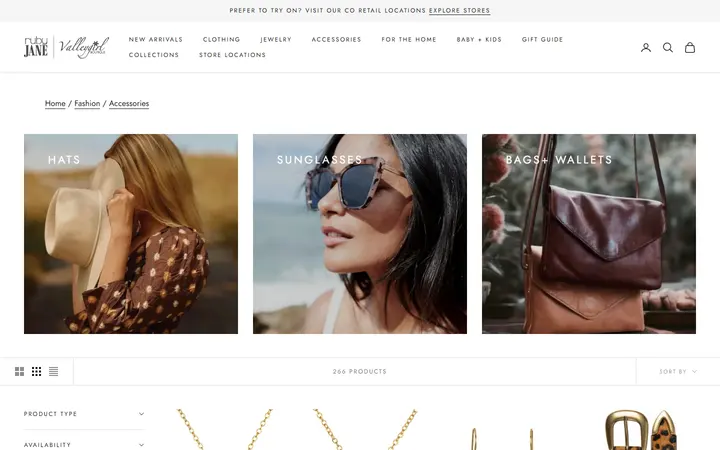 Website page titled Accessories - Ruby Jane