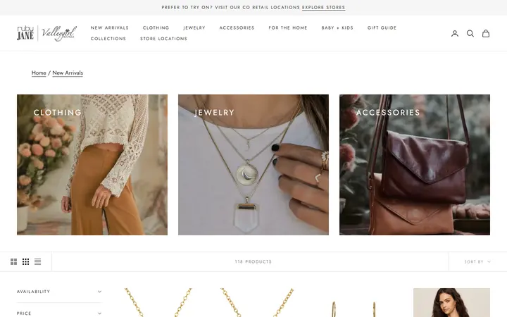 Website page titled New Fashion Arrivals - Ruby Jane & Valleygirl Boutique