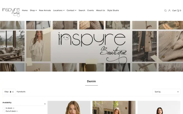 Website page titled Denim – Inspyre Boutique