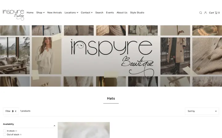 Website page titled Boutique Hats & Scarves Online | Inspyre Boutique