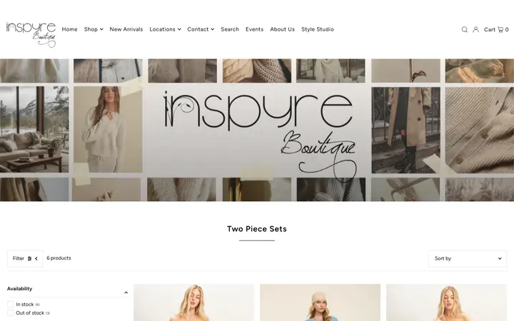 Website page titled Two Piece Sets – Inspyre Boutique