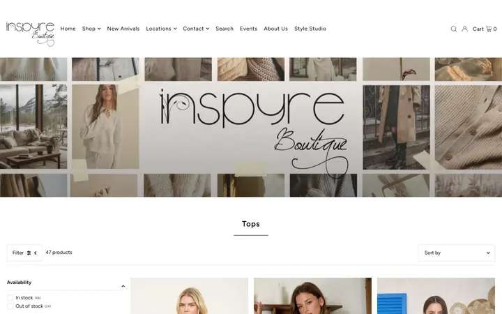 Website page titled Trendy Tops, Tanks & Shirts | Inspyre Boutique
