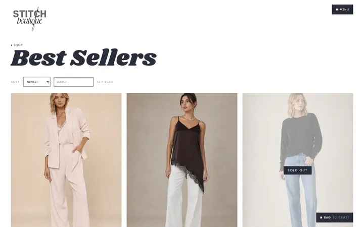 Website page titled Best Sellers | Stitch Boutique