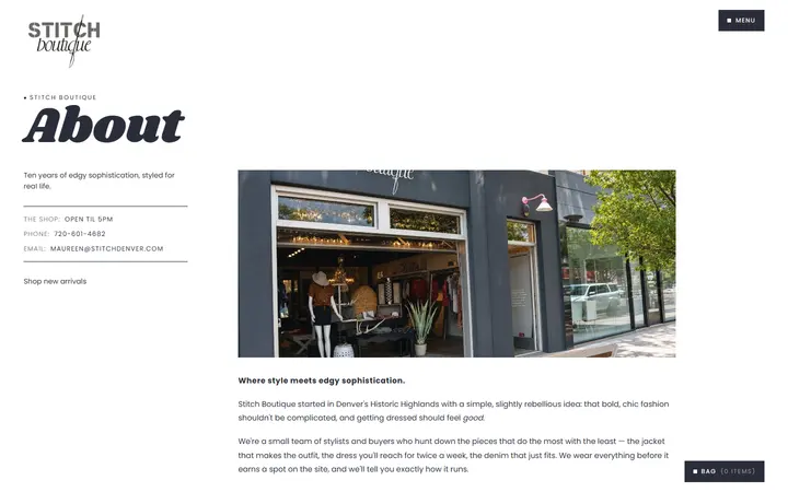 Website page titled About | Stitch Boutique