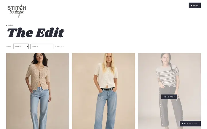 Website page titled The Edit | Stitch Boutique