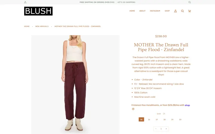Website page titled MOTHER The Drawn Full Pipe Flood - Zinfandel – BLUSH