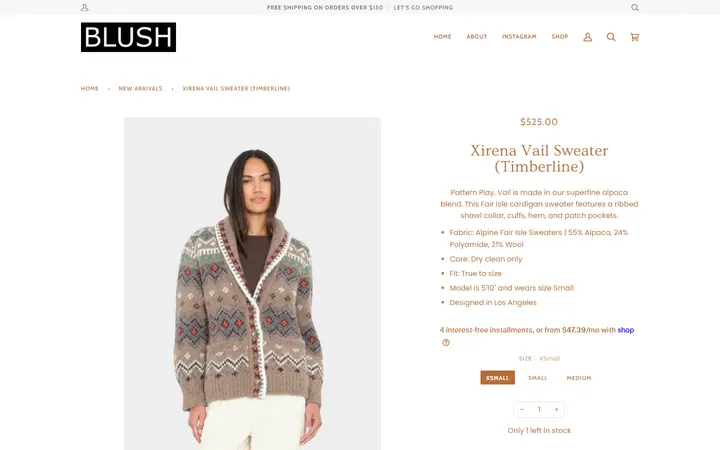 Website page titled Xirena Vail Sweater (Timberline) – BLUSH