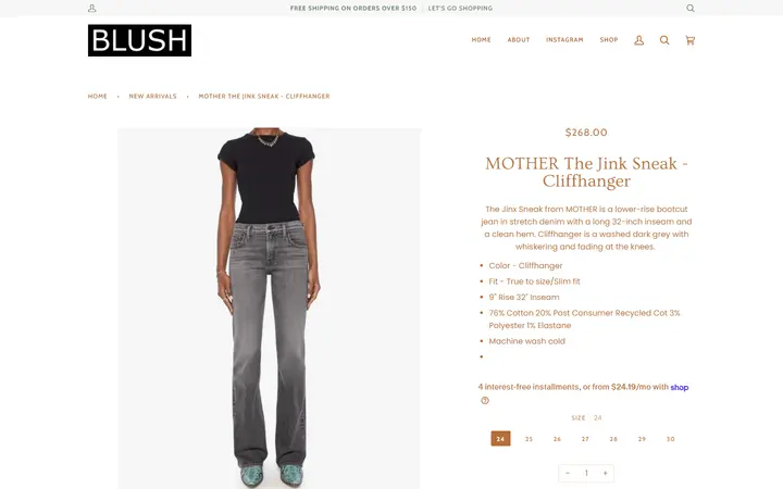 Website page titled MOTHER The Jink Sneak - Cliffhanger – BLUSH