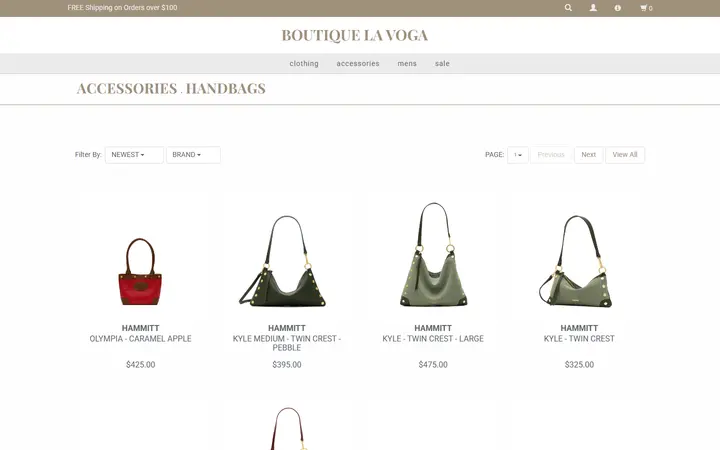 Website page titled Handbags — Boutique La Voga