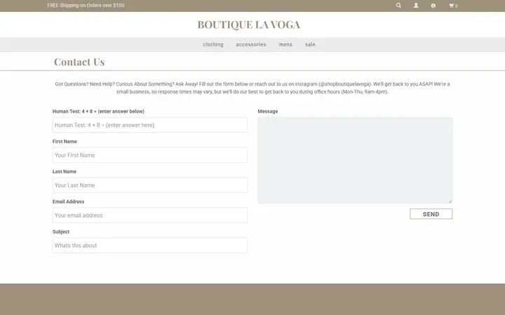 Website page titled Contact Us