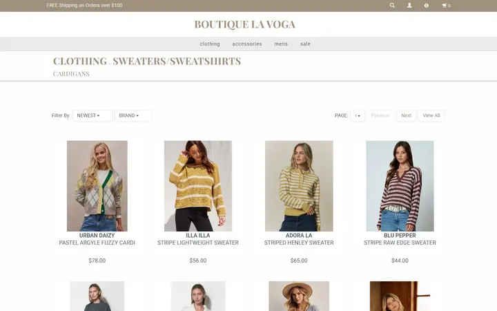 Website page titled Sweatshirts — Boutique La Voga