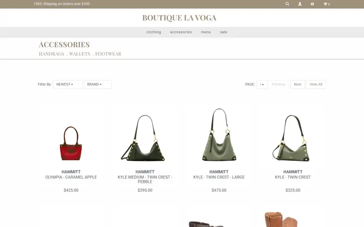 Website page titled Accessories — Boutique La Voga