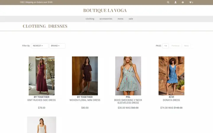 Website page titled Dresses — Boutique La Voga