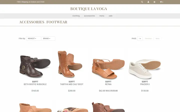 Website page titled Footwear — Boutique La Voga