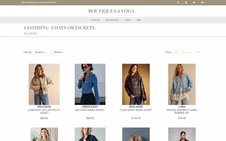 Website page titled Coats Or Jackets — Boutique La Voga