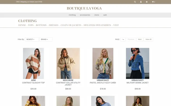 Website page titled Clothing — Boutique La Voga