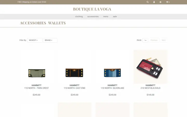 Website page titled Wallets — Boutique La Voga