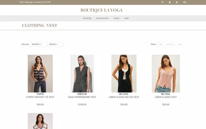 Website page titled Vest — Boutique La Voga