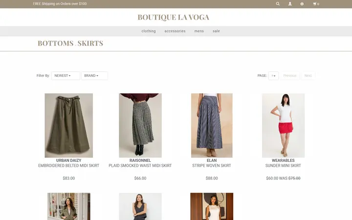 Website page titled Skirts — Boutique La Voga