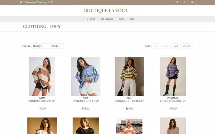 Website page titled Tops — Boutique La Voga