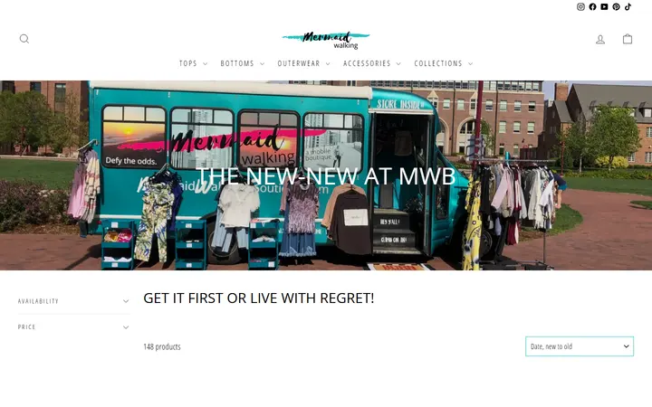 Website page titled New Arrivals at Mermaid Walking Boutique