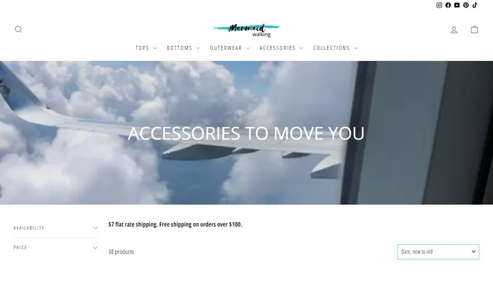 Website page titled Accessories To Move You – Mermaid Walking Boutique