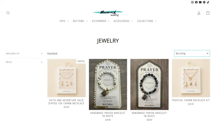 Website page titled Jewelry – Mermaid Walking Boutique