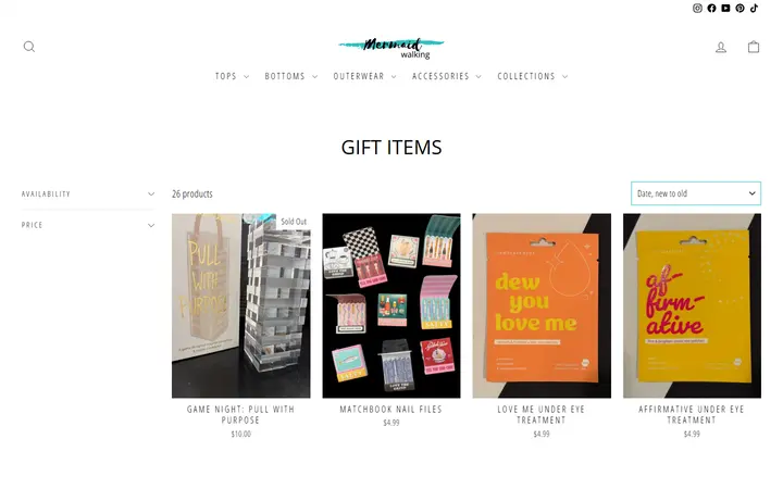 Website page titled Gift Items – Mermaid Walking Boutique