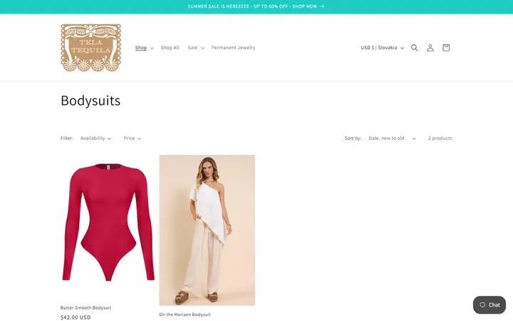 Website page titled Bodysuits – Tela Tequila