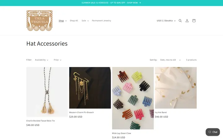 Website page titled Hat Accessories – Tela Tequila