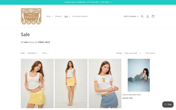 Website page titled Sale – Tela Tequila