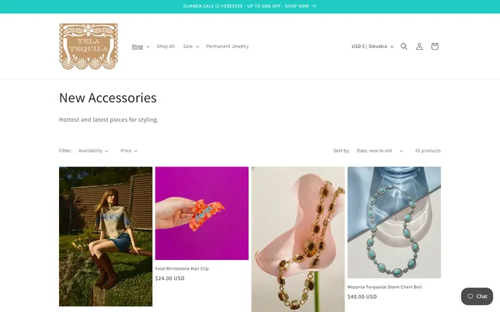 Website page titled New Accessories – Tela Tequila