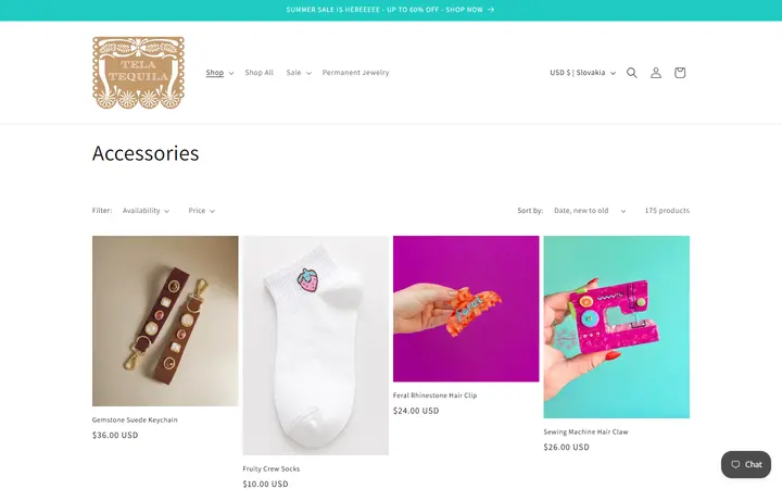 Website page titled Accessories – Tela Tequila