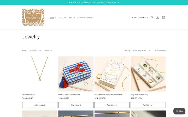 Website page titled Jewelry – Tela Tequila