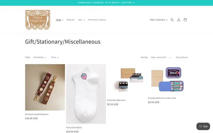 Website page titled Gift/Stationary/Miscellaneous – Tela Tequila