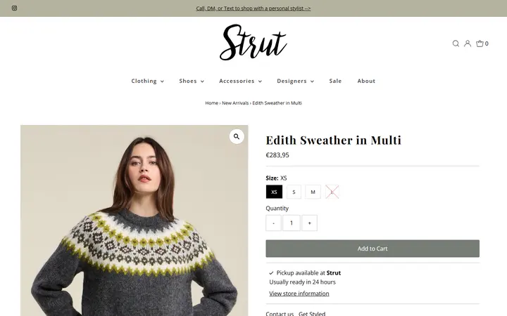 Website page titled Velvet by Graham & Spencer Edith Sweather in Multi – Strut Boutique
