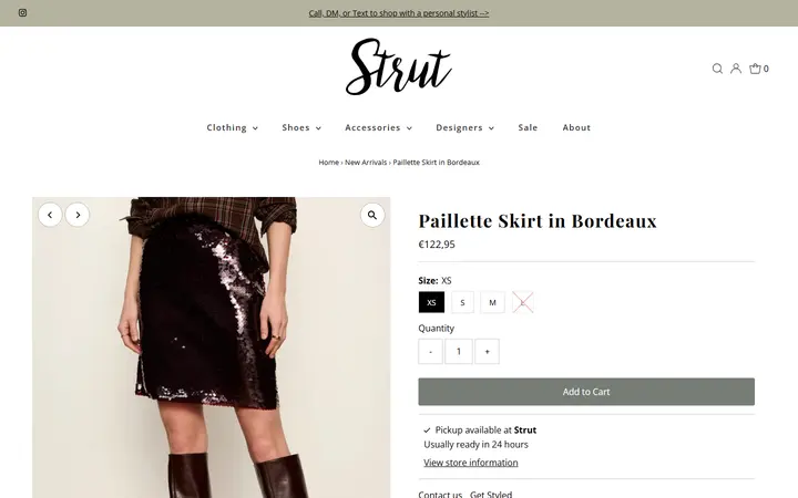 Website page titled Sanctuary Paillette Skirt in Bordeaux – Strut Boutique