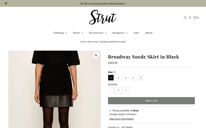 Website page titled Sanctuary Broadway Suede Skirt in Black – Strut Boutique