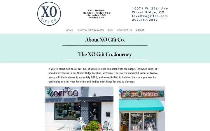 Website page titled ABOUT | XO Gift Co