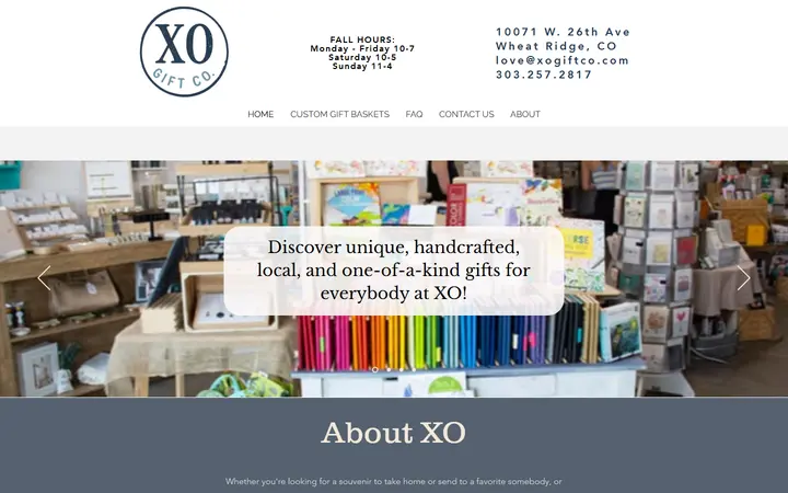 Preview of XO Gift Co. website