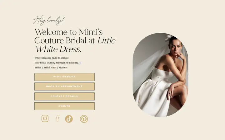 Website page titled Mimi's Couture Bridal at Little White Dress | Links