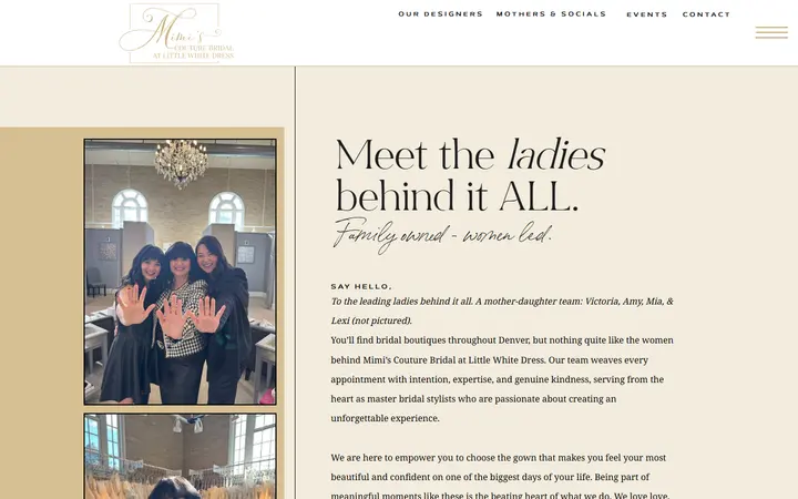 Website page titled Mimi's Couture Bridal at LWD | About Us