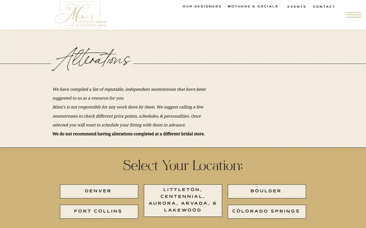 Website page titled Mimi's Couture Bridal at LWD | Alterations