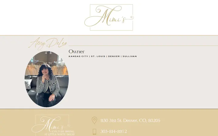 Website page titled Amy DeLeo | Mimi's Couture Bridal