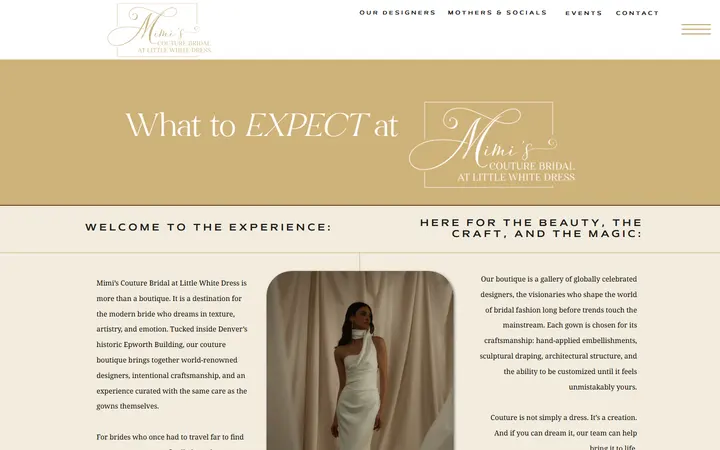 Website page titled Mimi's Couture Bridal at LWD | Bridal Appt What To Expect