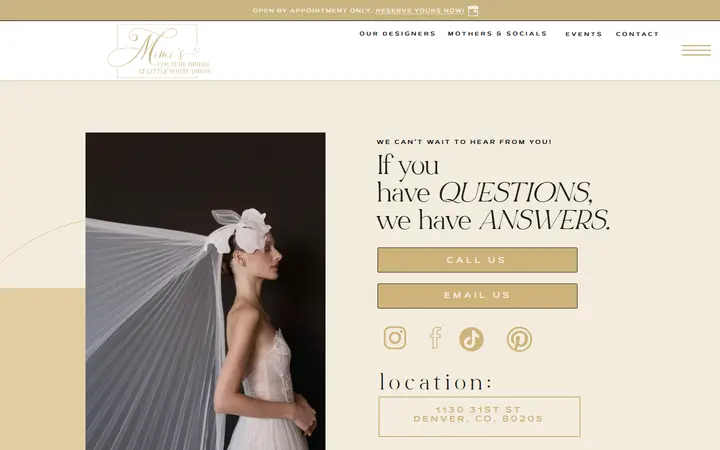 Website page titled Mimi's Couture Bridal at LWD | Contact Us