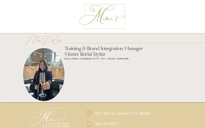 Website page titled Mia DeLeo | Mimi's Couture Bridal